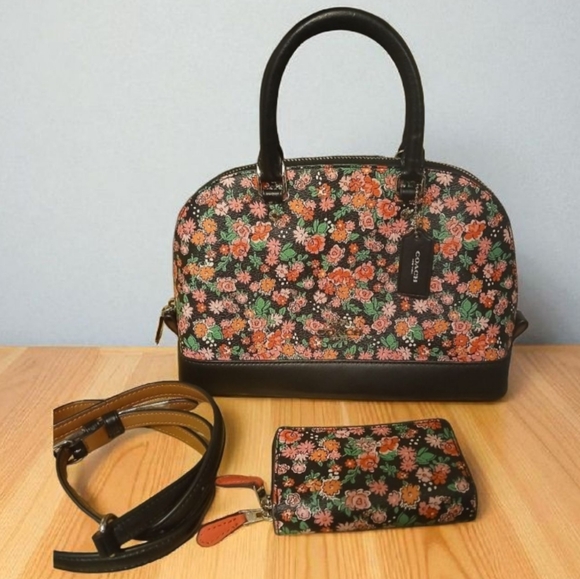 COACH Sierra Posey Cluster Floral Satchel Crossbody & Wallet Set (2) - Picture 1 of 9